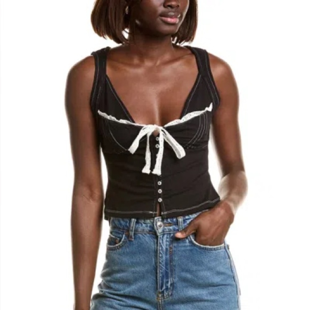 Free People Black & White Bow Tank
